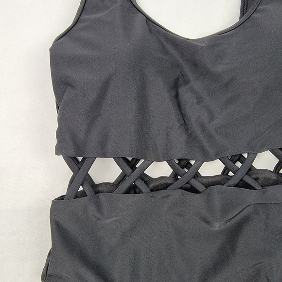 NWT Midnight Hour one-piece black caged swimsuit - Picture 2 of 5